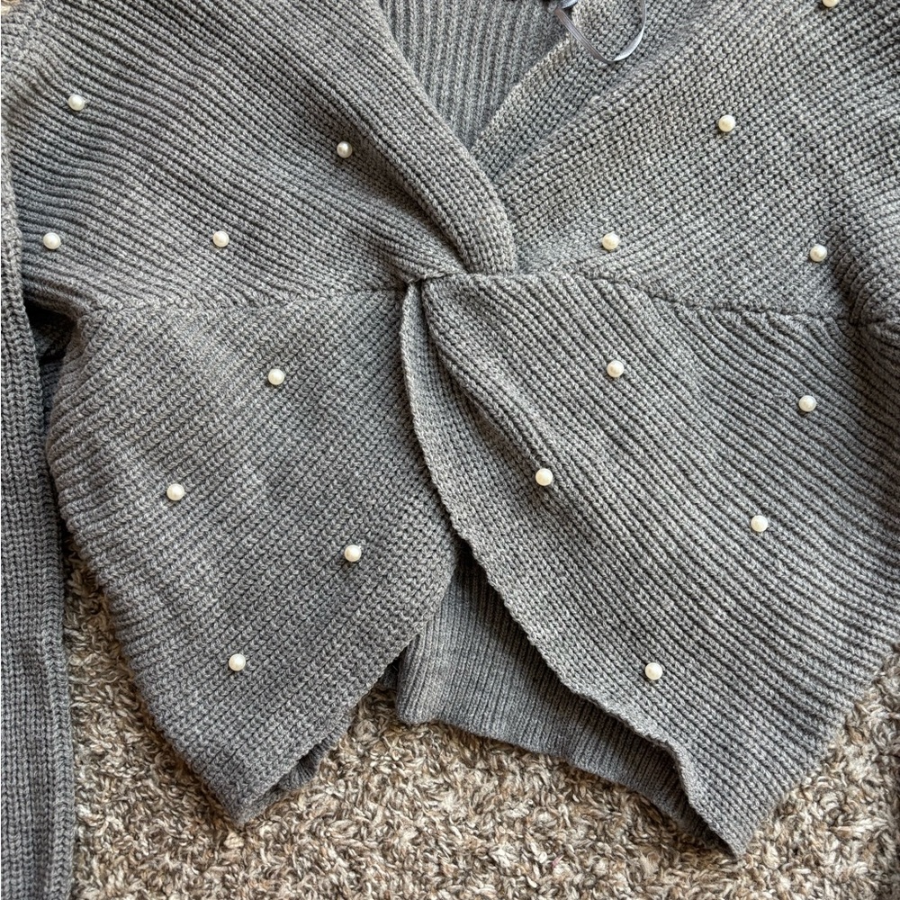 Timing Gray Pearl-Embellished Women's Cardigan - Picture 2 of 5